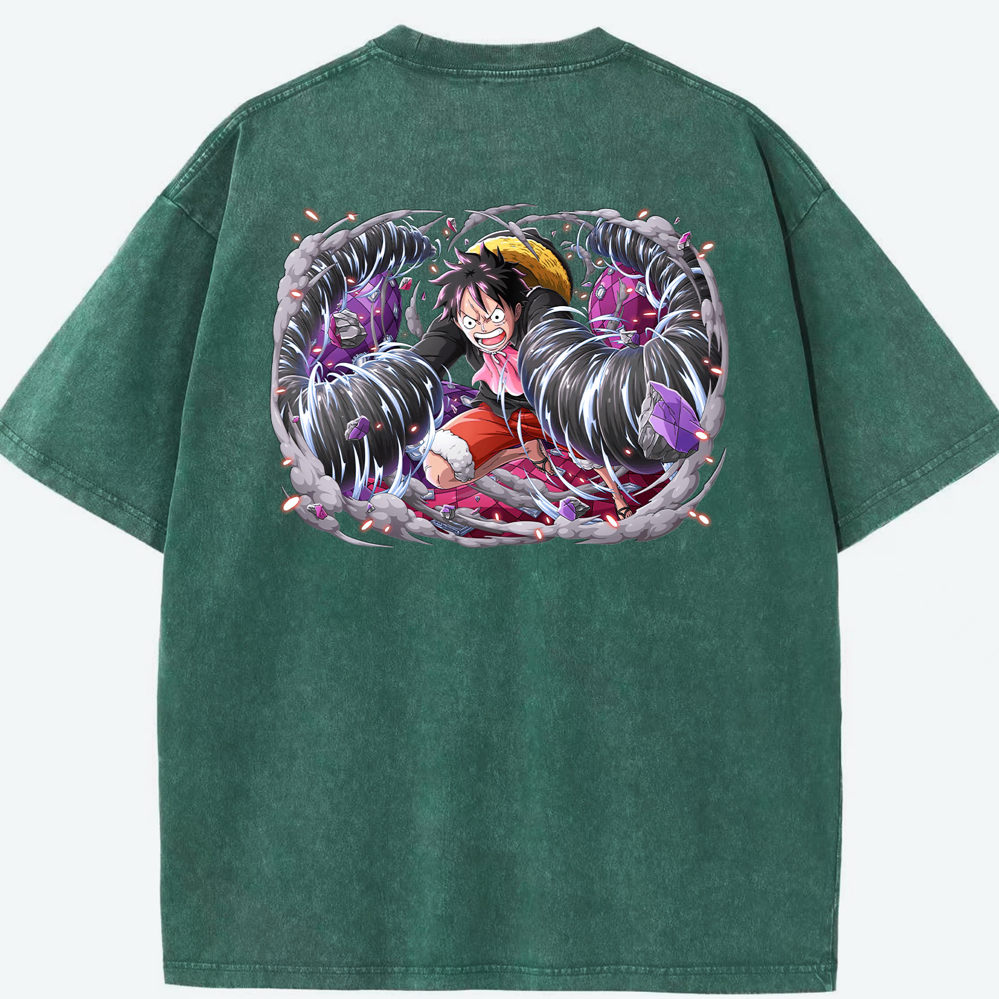ワンピース モンキー・D・ルフィ ONE PIECE Monkey D. Luffy 綿100% ヴィンテージ風 半袖Tシャツ（背面プリント）